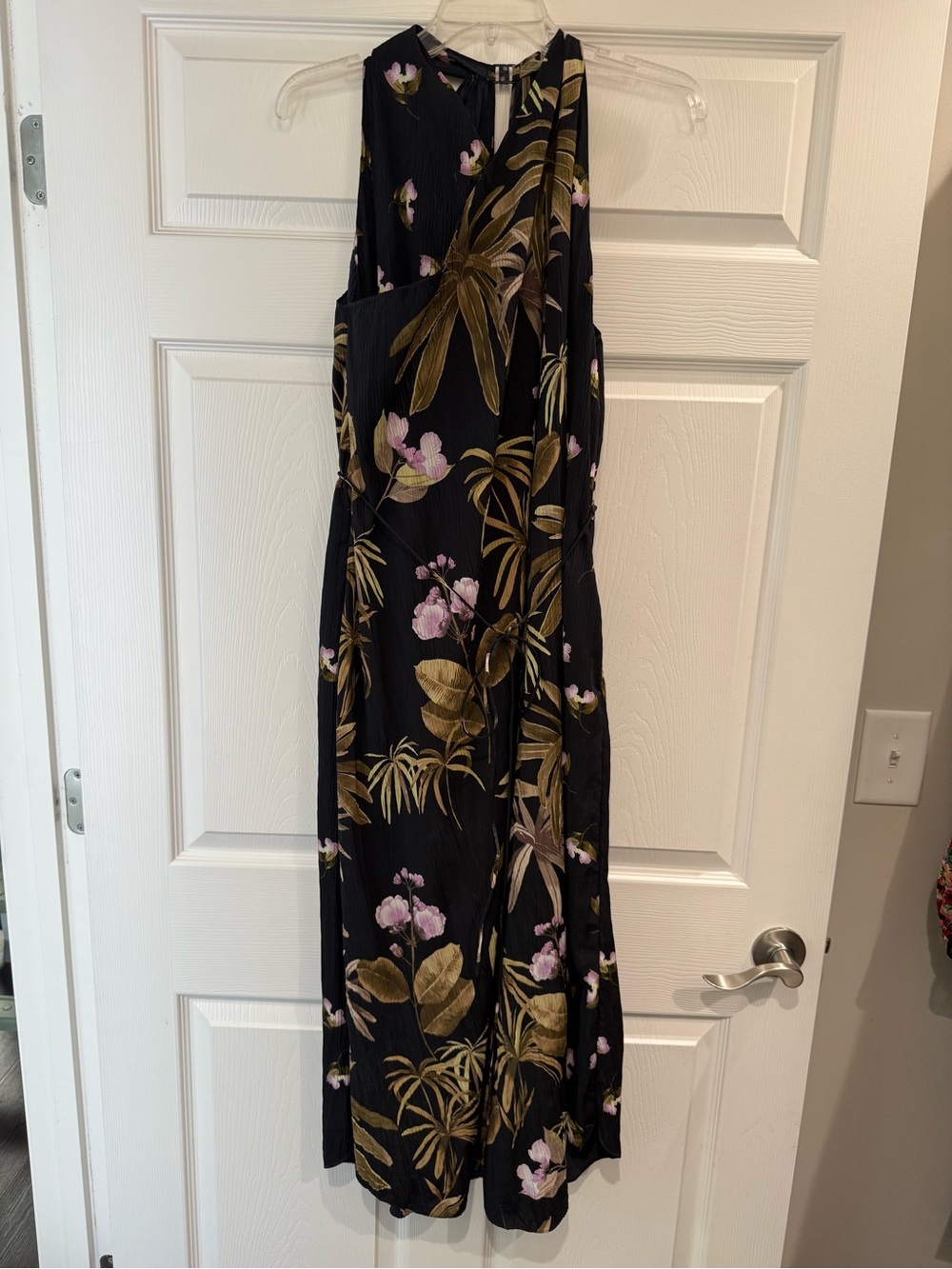 VINCE Sz Medium TROPICAL GARDEN SATIN MIDI DRESS Halter Top Vacation Retail $385